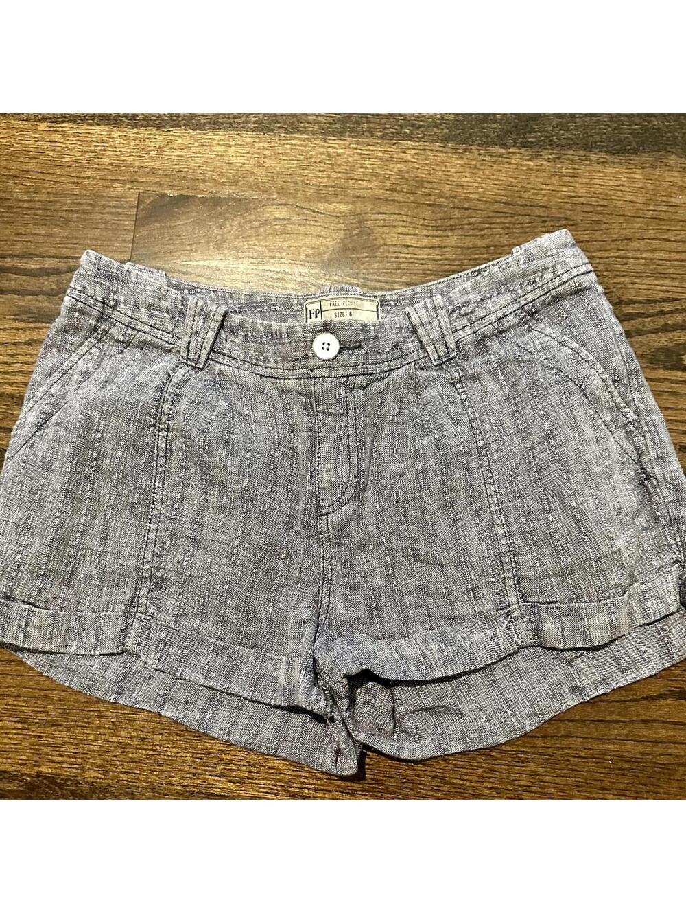 Free People 4 Blue Linen Chino Shorts SZ 6